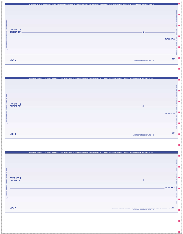 3 Per Page Blank Laser Checks (With Lines)
