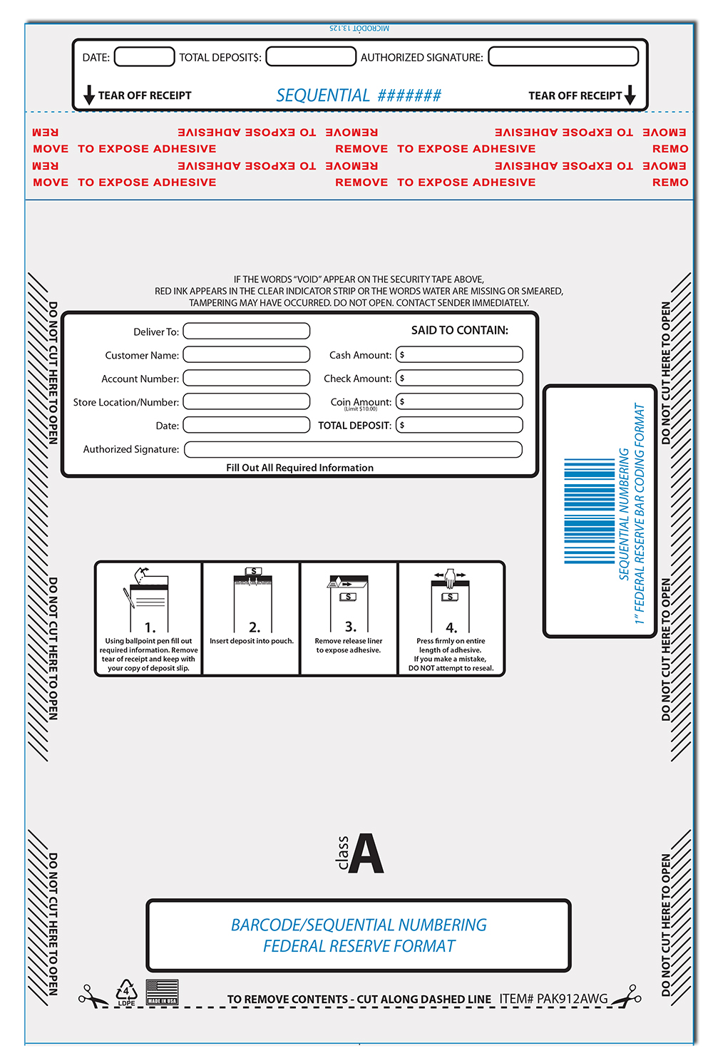 9" X 12" Opaque Single Pouch Deposit Bag